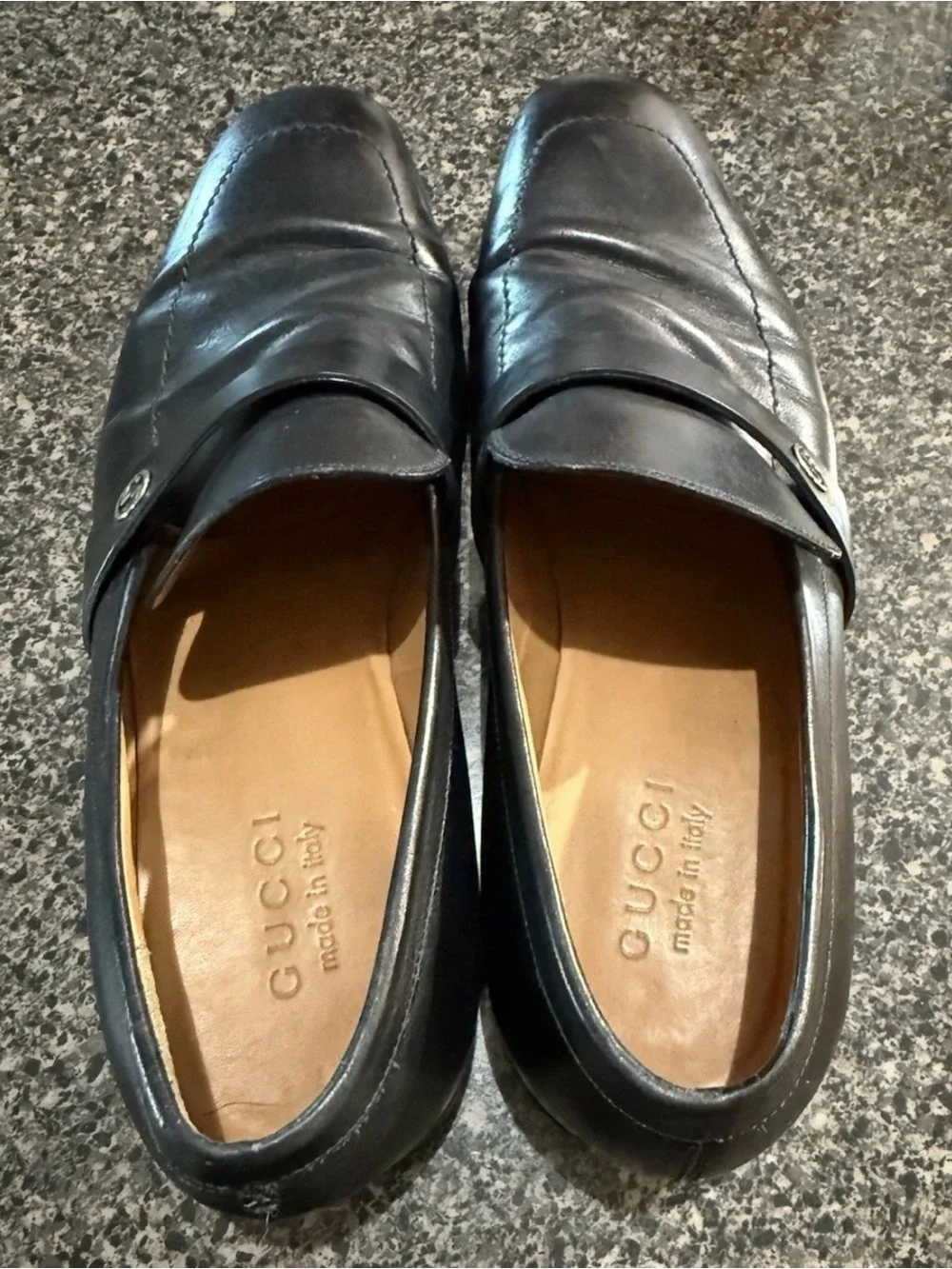 Gucci 256600 Mens 9 Interlocking G Logo Black Calf Rubber Sole Loafer Shoes